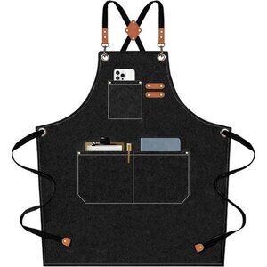 Chef Aprons for Men with Large Pockets, Cotton Canvas Cross Back Heavy Duty